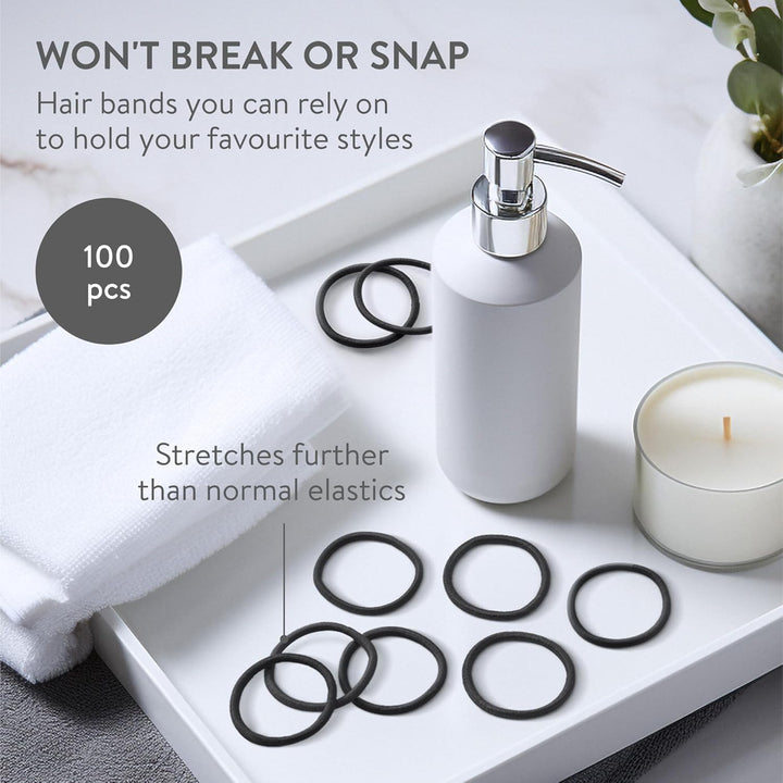 100 Elastic Hair Bands 4Mm Hair Ties Bobbles Elastics Hairbands Ponytail Holders No Metal for Women Girls Kids Men Thick Hair Black