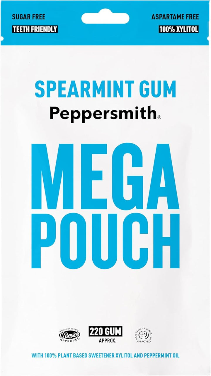 - British Peppermint Chewing Gum - Vegan Friendly - 100% Xylitol Plant Based Sweetener - Fresh Breath - Sugar Free Gum - Benefits Oral Health - Pocket Packs - 12X15G