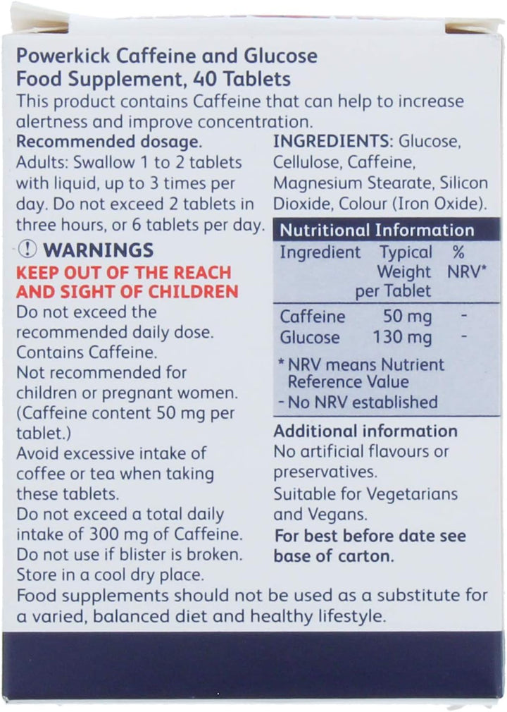 Power Kick Extra Energy Caffeine & Glucose Tablets X 40