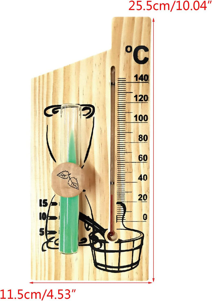 2 in 1 Sauna Thermometer Sand Timer Hourglass Wooden Thermometer Temperature Gauge Water-Proof 0-140 ℃