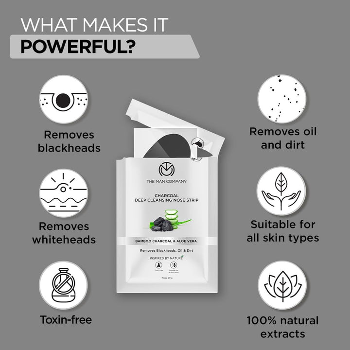 Charcoal Nose Strips with Aloevera Extractwhitehead & Blackhead Removerpores Cleanserdirt Freeimproves Skin Texture - 4 Strips