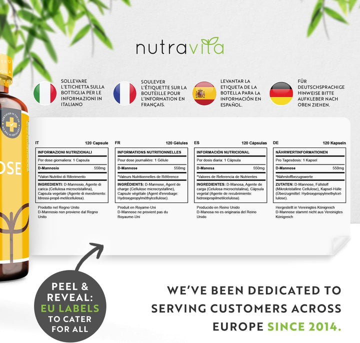 D-Mannose 1650Mg High Strength Capsules – 180 Vegan Friendly Capsules (Not Tablets) – 100% Natural Premium D Mannose Supplement – Made in the UK by