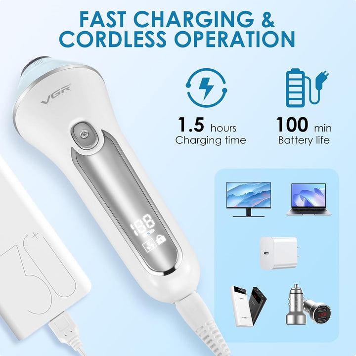 Epilator for Women, 6 in 1 Hair Removal with LED Light, 2 Speeds, Rechargeable & Cordless Razor, Wet and Dry Shaver, Exfoliator, IPX7 Waterproof Electric Hair Remover for Face Legs Arms Armpit Bikini