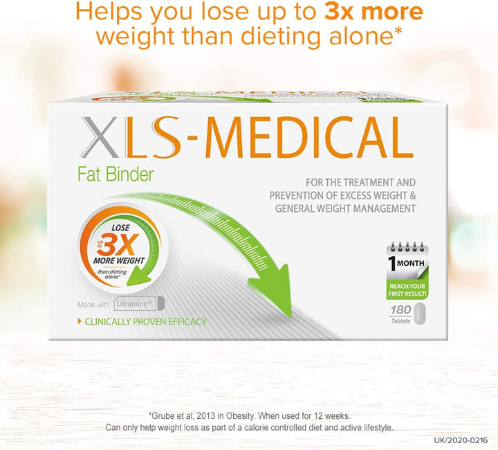 Xls-Medical Fat Binder 180 Tablets - Reduce Calorie Intake from Dietary Fats - up to 3X More Weight Loss - with Litramine as Active Ingredient - 30-Day Treatment