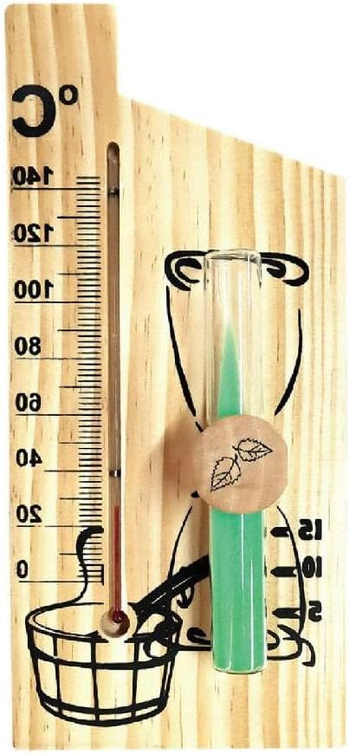 2 in 1 Sauna Thermometer Sand Timer Hourglass Wooden Thermometer Temperature Gauge Water-Proof 0-140 ℃