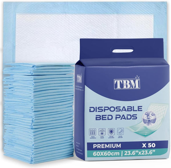 50 X Disposable Incontinence Bed Pads 60 X 60 | Absorbent Underpads, Bed Mats, Incontinence Pads, Incontinence Sheets, Bed Pads, Premium Incontinence Bed Sheets