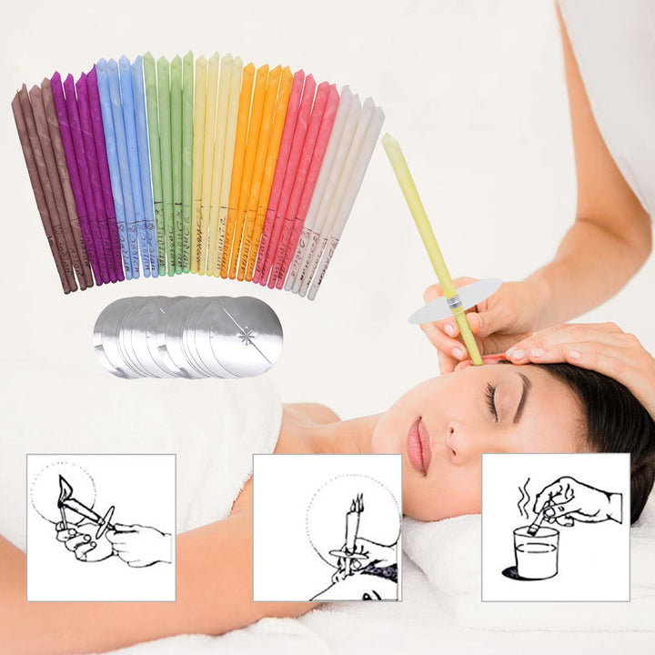 Ear Candles 32Pcs Natural Ear Candles Beeswax Candling Cones,With 16 Protective Disks，Ear Wax Remover Candles Kit with Natural Organic Beeswax (32 Pcs)