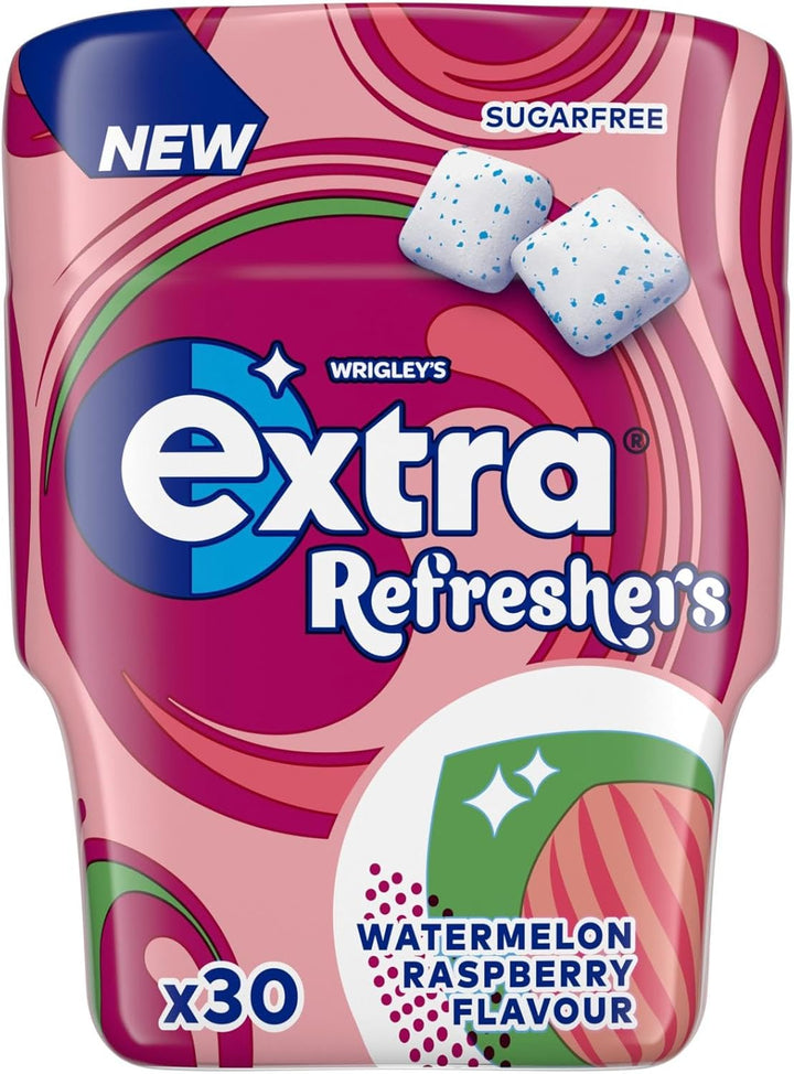 Refreshers Watermelon Raspberry Flavour Sugarfree Chewing Gum Bottle, 1 Pack of 30 Pieces