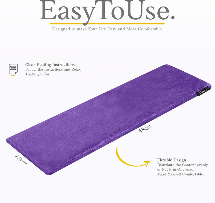 Wheat Bag Microwavable - Moldable Microwavable Heat Pad (48 X 15 Cm) - Fleece, Wheat Filled Microwave Heat Pack - Neck, Shoulder, Back Pain Relief - Reusable & Flexible Heat Pad (Purple)