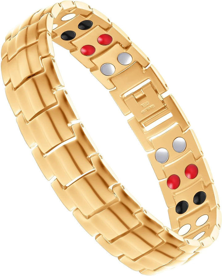 Titanium Steel Magnetic Bracelets for Men,4 Element Double Row Strength Magnets Wristband Magnetic Brazaletes with Free Links Removal Tool & Jewelry Gift Box