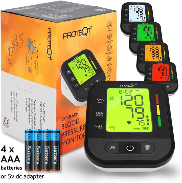Proteqt Arm Blood Pressure Monitor: Dual User, Approved NHS UK Blood Pressure Monitors, Large 4-Color LCD & Adjustable Cuff, Irregular Heartbeat Detection