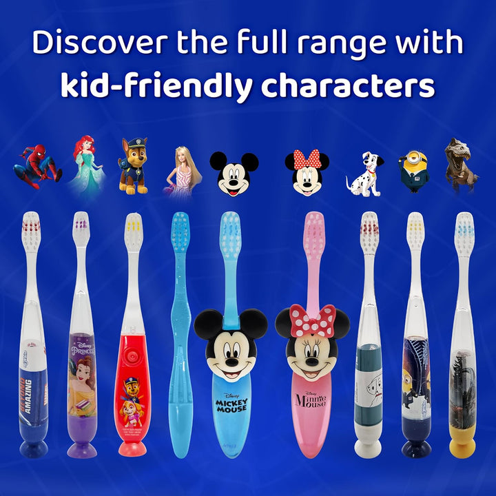 Marvel Spiderman Flashing Toothbrush for Kids with 2 Minute Flashing Light, Comfortable Handle Grip, Soft Rounded Bristles and Suction Cup for Upright Storage for Children Ages 3+