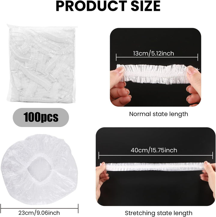 100PCS Disposable Shower Caps,Waterproof Hair Caps,Multi-Purpose Thickened Plastic Elastic Bath Caps for Women, Home Use,Hair Salon, Spa, Travel, Hotel, Shower（White）