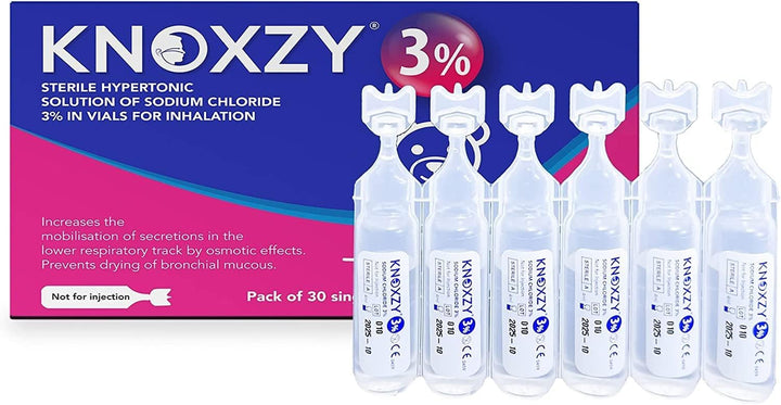 Hypertonic Saline Inhalation Solution 3%. Inhalation Solution for Adults & Children. Box Contains 30 Single Dose Vials of 4Ml.