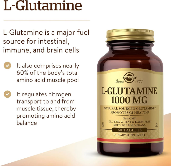 L-Glutamine 1000 Mg Tablets - Pack of 60 - Supports Muscle Function - for Active Lifestyles - Great Addition to Whey Powder - Vegan