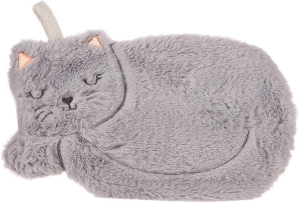 Grey Cat Animal Character Warm Hot Water Bottle with Removable Fluffy Cover