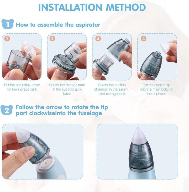 Nasal Aspirator, 2 in 1 Baby Nasal Aspirator & Ear Wax Remover, Electric Baby Nose Cleaner with 4 Silicone Nozzles for Newborns, Toddlers