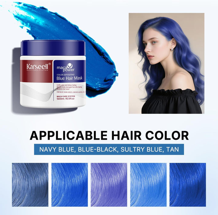 Blue Hair Mask Colour Depositing Mask Colour Protect Conditioner, Restore and Enhance Blue Tones for Color-Treated Hair, 500Ml