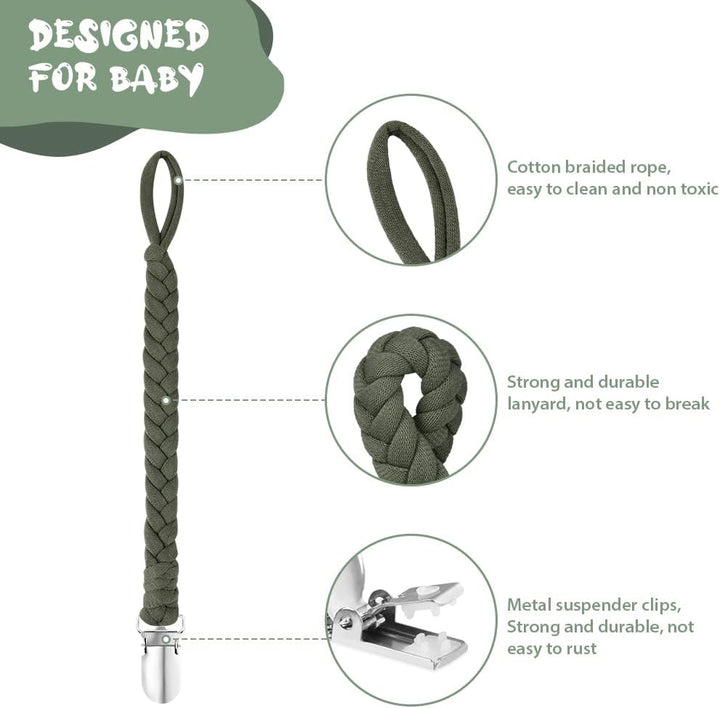 Dummy Clips Baby Pacifier Chain, 4 Pcs Baby Dummy Pacifier Chain with 4Pcs Clip Adapter, Silicone Ring Adapter, Soother Chain Holder Straps Teething Clips for Baby Teething Toys