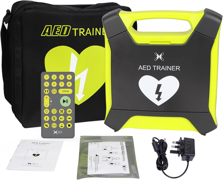 AED Trainer, Rechargeable Defibrillator Trainer with Remote Control, CPR Training Defibrillator Simulator, 8 Scenarios, 4 Prompts Voice - English, French, Italian, Chinese, -120GA AED Trainer