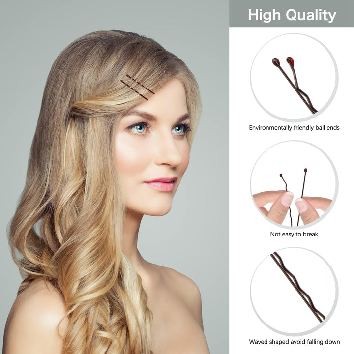 150 Pieces Bobby Pins, Hair Clips Hair Grips Kirby Grips for Women Hair Styling Pins with Storage Box (Brown)