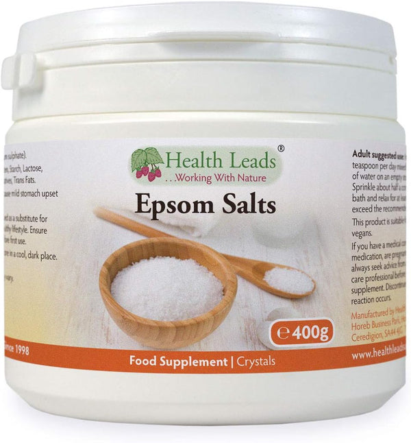 Pure, Food Grade Epsom Salts, Magnesium Sulphate, Vegan, Non-Gmo, Widely Used to Help Relax Aching and Tired Muscles after Sports and Exercise, Resealable Container, Easy to Use (400G)