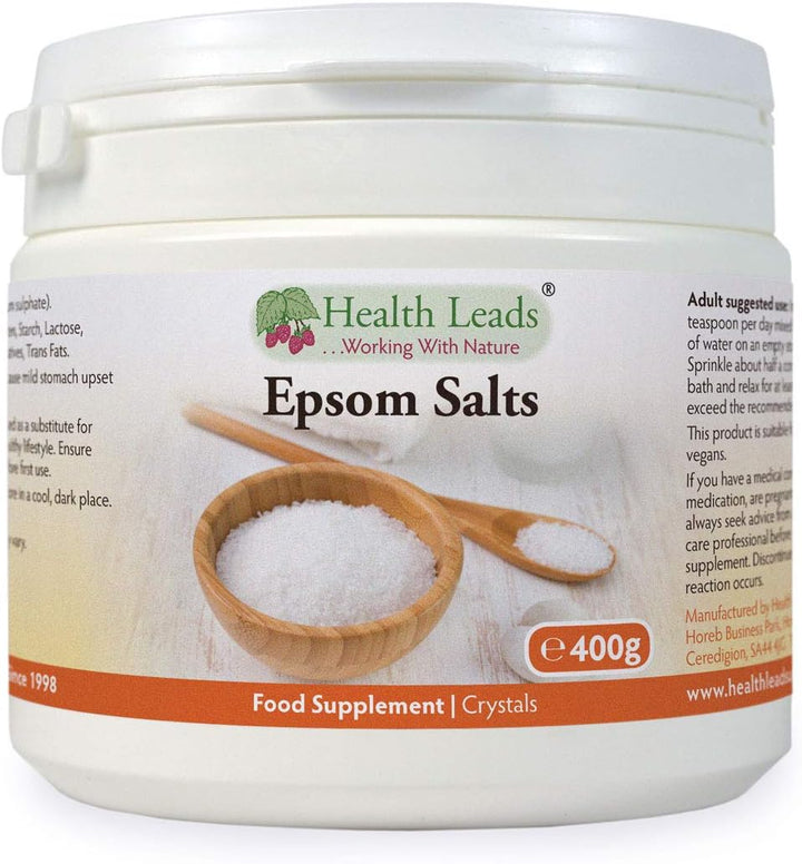 Pure, Food Grade Epsom Salts, Magnesium Sulphate, Vegan, Non-Gmo, Widely Used to Help Relax Aching and Tired Muscles after Sports and Exercise, Resealable Container, Easy to Use (400G)