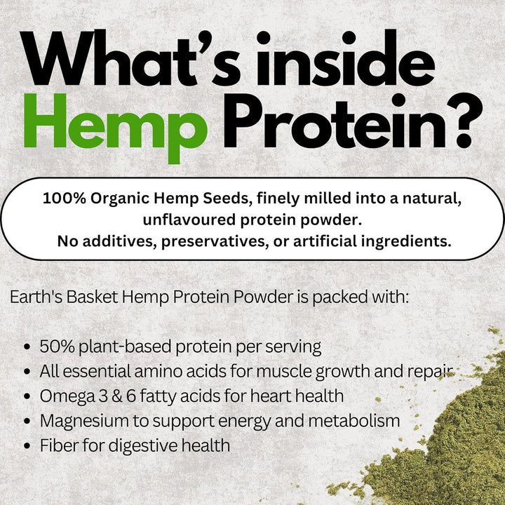 Organic Hemp Protein Powder 280G Natural - Unflavoured, Vegan - Gluten-Free - Plant-Based - High-Fibre - Rich in Omega 3 - Dairy-Free