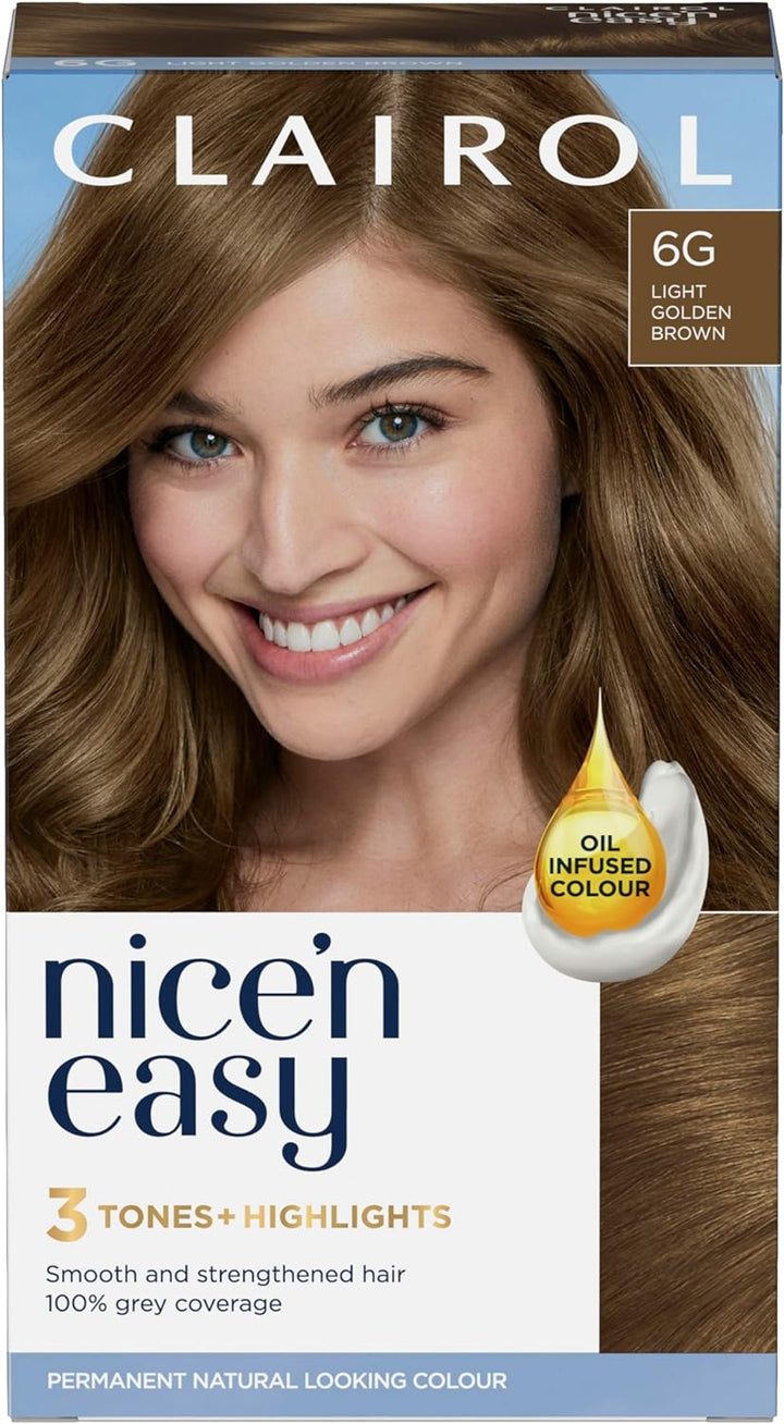 Nice'N Easy Crème, Natural Looking Oil Infused Permanent Hair Dye, 6R Light Auburn, Packaging May Vary