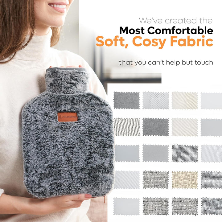 Hot Water Bottle with Cover UK - for Pain Relief (2L) 2 Sided Hot Water Bottle for Adults with Pocket for Endometriosis Period Pain Relief Stomach Cramps