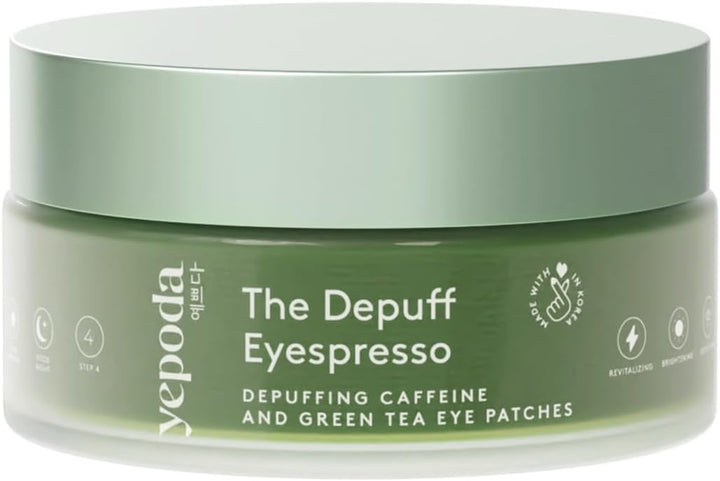 the Depuff Eyespresso, Depuffing Caffeine & Green Tea Eye Patches, Reduce Puffiness & Rejuvenates Tired under Eye Area, Vegan Korean Eyepatches for All Skin Types, 60 Pcs / 90 G
