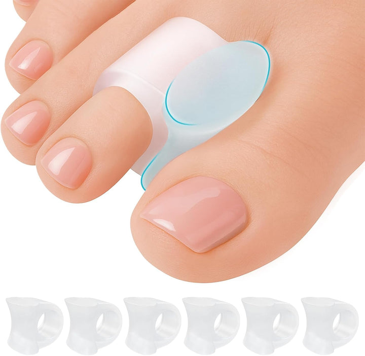 Pinky Toe Spacers for Men & Women – 4 Gel Separators for Overlapping & Curled Little Toes, Bunions, Alignment - Diabetic Foot Care, Silicone Spreader, Corrector & Straightener, Clear