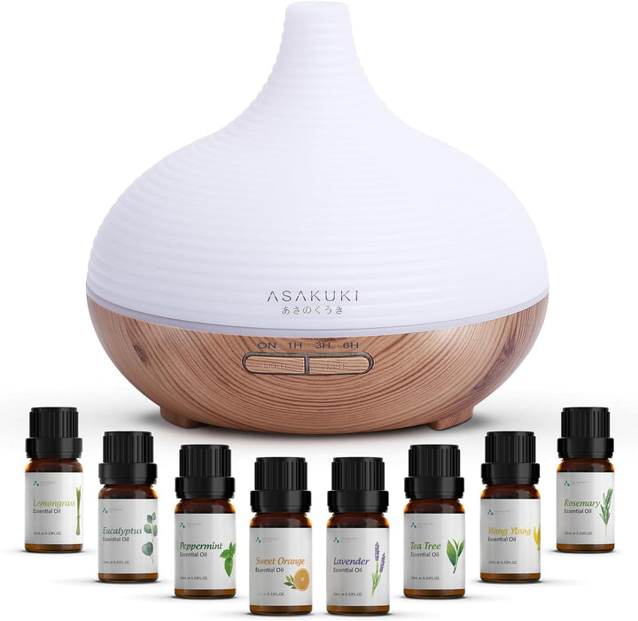 300Ml Essential Oil Diffuser, Wood Grain Ultrasonic Aromatherapy Diffuser, Quiet Diffuser with 4 Timers, Auto Shut-Off & Colour-Changing LED for Home, Office, Yoga | Relaxation & Better Sleep