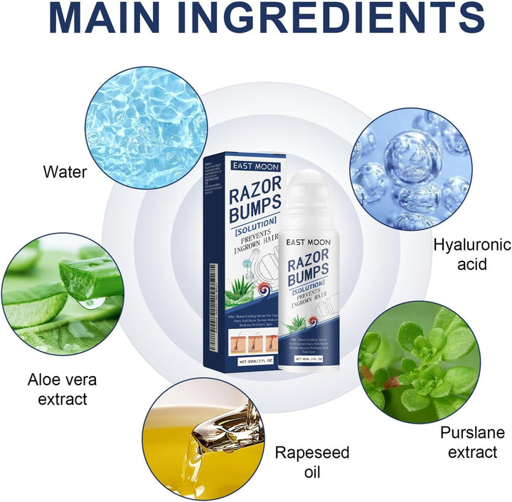 Razor Bumps Treatment for Women and Men, after Shave Solution Roll-On for Ingrown Hairs, Razor Bump Treatment for Face,Neck, Legs, and Underarm Area, Ingrown Hair Serumazor，Smooth Skin(90Ml)