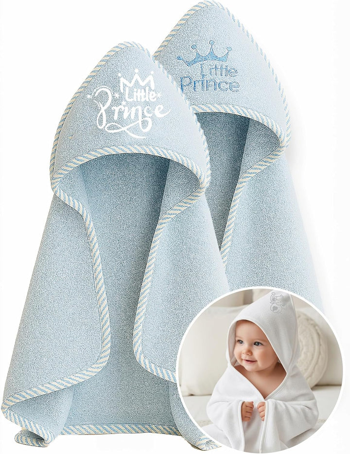 Newborn Essentials 100% Cotton Embroidered Hooded Baby Towel 70 X 70Cm for Baby Boys and Girls 0-24 Months (2-Packs)