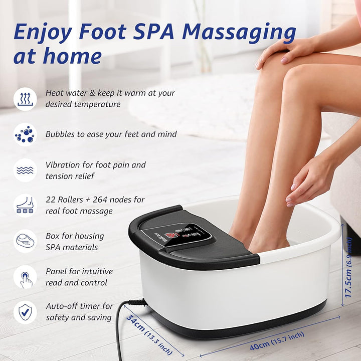 Foot Spa, Foot Bath Massager with Heater Bubbles Vibration Auto & Manual Electric Temperature Control, Pedicure Pumice Stone, Warm Soak Relief with 22 Removable Rollers and 264 Massage Nodes