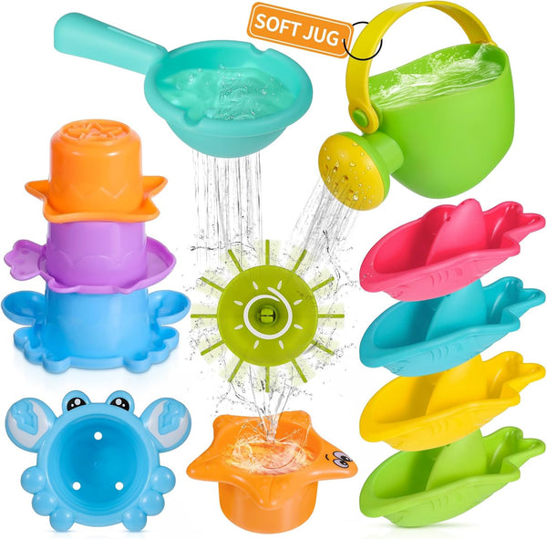 Baby Bath Toys for 1 2 3 4 Year Olds Toddler Kids - 10PCS Mould Free Water Play Swimming Pool Toys No Mould Watering Can Bath Boats Bath Cups Water Wheel for Children Boys Girls