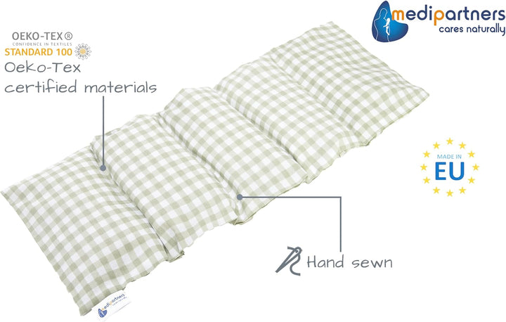 Cherry Stone Pillow 60X20Cm 800G 100% Cotton 5-Chamber Eco Natural Heat Pillow Cold Therapy Removable Pillowcase (Grid)