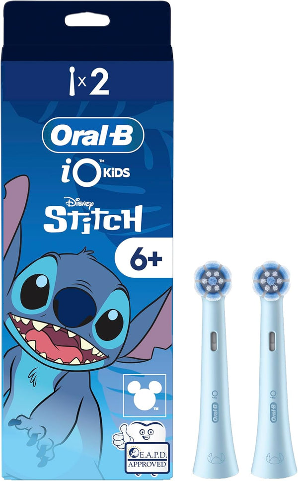 Io Kids Disney Stitch Electric Toothbrush Head for Ages 6+, Gentle on Wobbly Teeth & Gums for Cleaner Teeth, Pack of 2