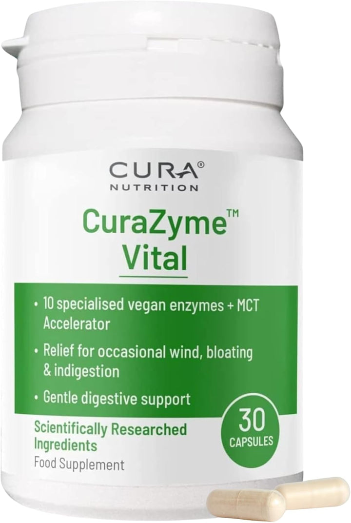 CURAZYME Tolerance (30 Capsules) Food Intolerance Digestive Enzymes Supplement for Gut Health Support, Broad Spectrum Enzyme Complex for Bloating, Heartburn, Digestion Relief, Vegan