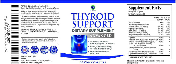 Thyroid Support Supplement for Women and Men - Energy & Focus Formula - Vegetarian & Non-Gmo - Iodine, Vitamin B12 Complex, Zinc, Selenium, Ashwagandha, Copper, Coleus Forskohlii, & More 30 Day Supply