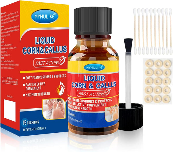 Liquid for Corn Removers, Corn Removers for Feet Extra Strength, Fast Acting Foot Corn Remover, Foot Corn Pain Relief, 15ML Liquid with 15PCS Cushions 10PCS Swabs
