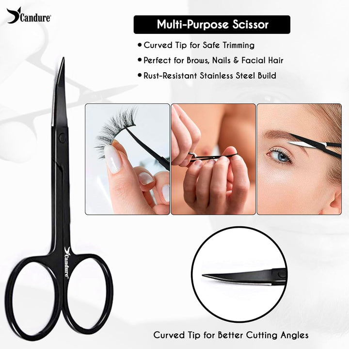 Tweezers for Facial Hair Women & Men - Eyebrow Tweezers Set with Scissors Stainless Steel Precision Classic, Slant, Pointed, Pointed Slant Tools for Ingrown Facial Hair 5Pcs