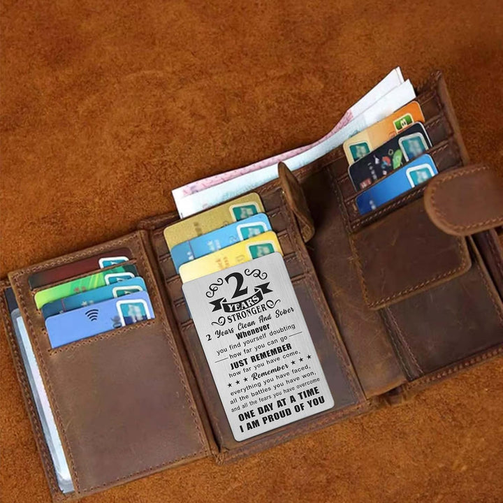 2 Year Sober Card - 2 Year Sobriety Gifts for Women Men - 2 Year Clean and Sober Gifts - 2 Yr Addiction Recovery Engraved Wallet Cards Token