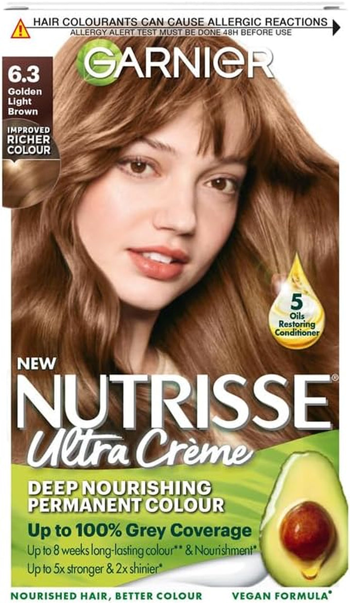 Nutrisse Ultra Crème Vegan Hair Dye, 6 Light Brown. Offers 100% Grey Coverage and Soft, Naturally Beautiful 8-Week Colour. a Gentle, No-Ammonia, Vegan Formula for Luminous, Healthy Hair.