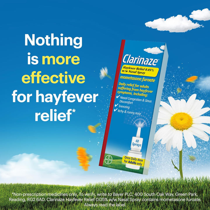Clarinaze Hayfever Relief Nasal Spray, Prescription Strength, Effective Relief from Allergy Symptoms, Mometasone Furoate 0.05%, 60 Sprays.