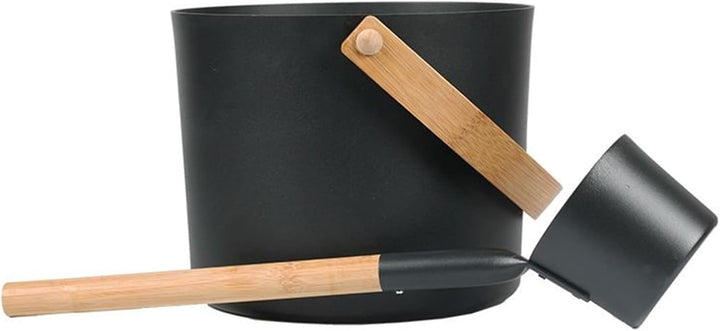 Finnish Sauna Bucket - 7L Aluminium Water Cane, Turkish Package Set | Elegant Wooden Look with Heat Resistant Handle and Matching Spoon, Ideal for Spa and Ses