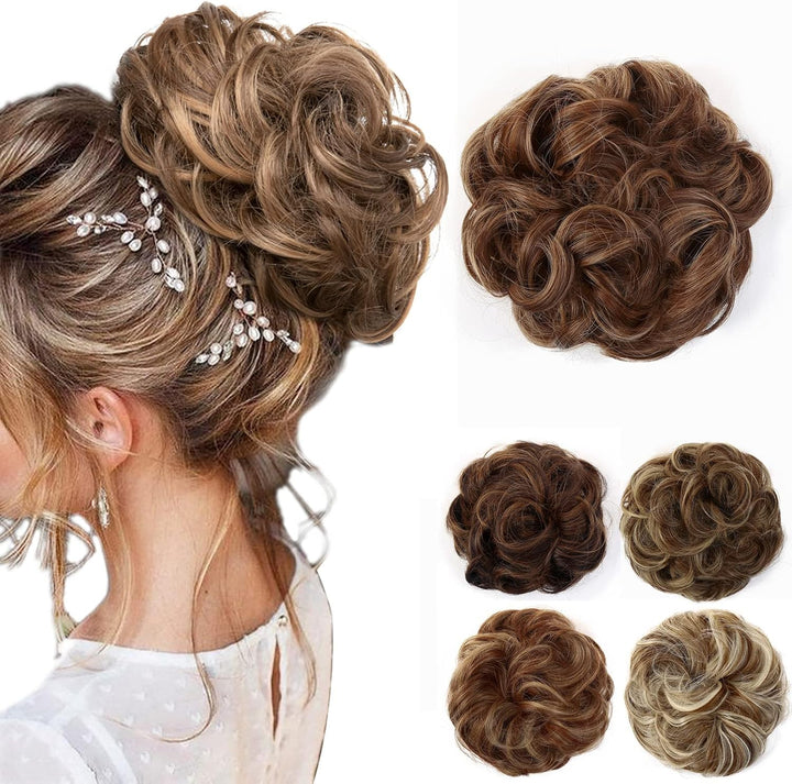 Messy Hair Bun Curly Wavy Hair Scrunchies Accessories Pieces for Women Girls Synthetic Chignons (Dark Brown)