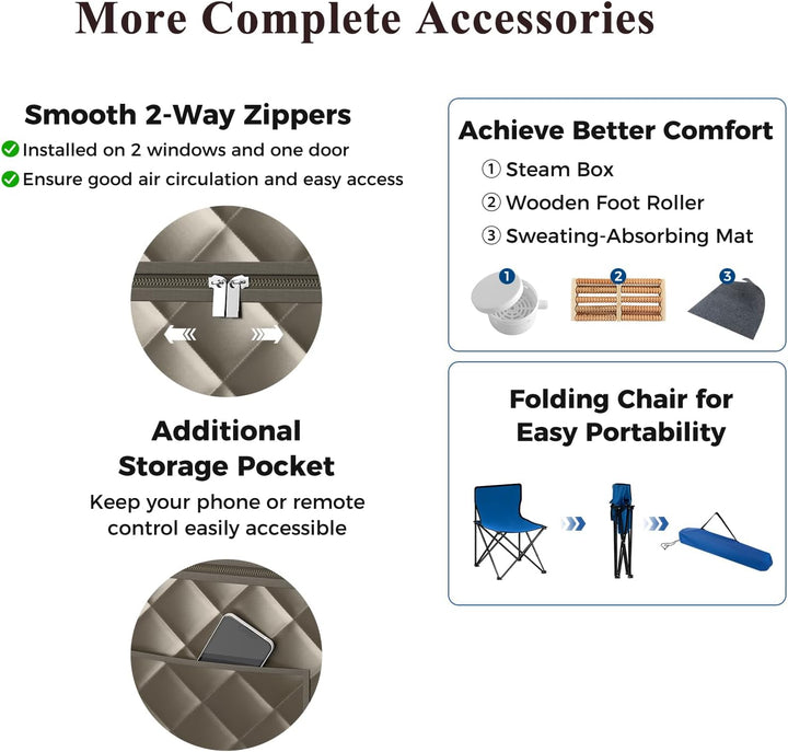 Portable Sauna Tent, Full Body Steam Sauna with 3L Steamer Generator, Remote Control, Folding Chair, Personal Home Sauna Box Pod for Therapy Slimming Detox (Gray)