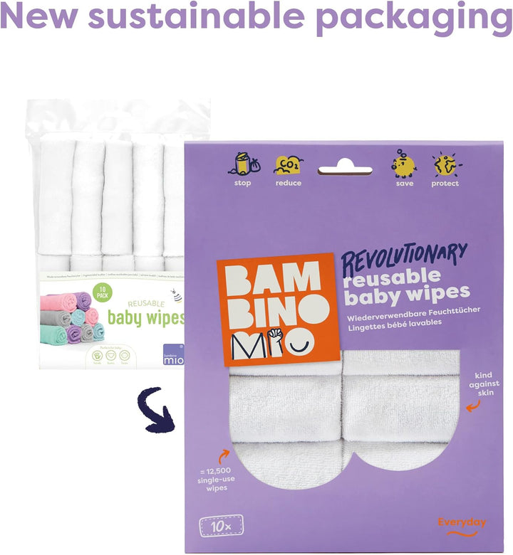 , Reusable Baby Wipes - Everyday - Eco-Friendly, Chemical-Free, Double-Sided Washable Wipes, Pack of 10, Cloud
